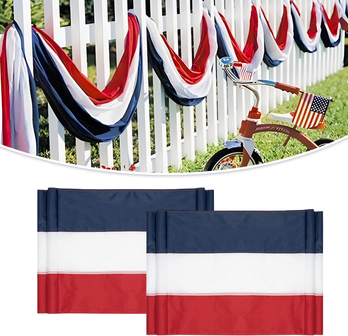 2 Pack American Flag Bunting Banner 2×20 Ft Patriotic Decorations – Red White Blue Stripe USA Banner for 4th of July Outdoor Porch Fence Garden Memorial Day Veterans Day Decor