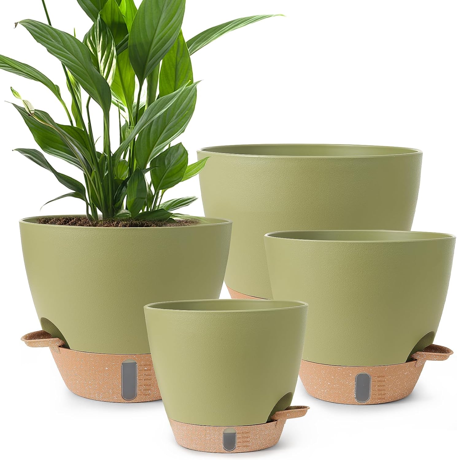 Self Watering Pots for Indoor Plants 12/10/9/8 Inch Plastic with Reservoir | Visible Water Level Indicator,Two Weeks Self Care System,Removable Drainage Tray,Home & Office Plant Decor