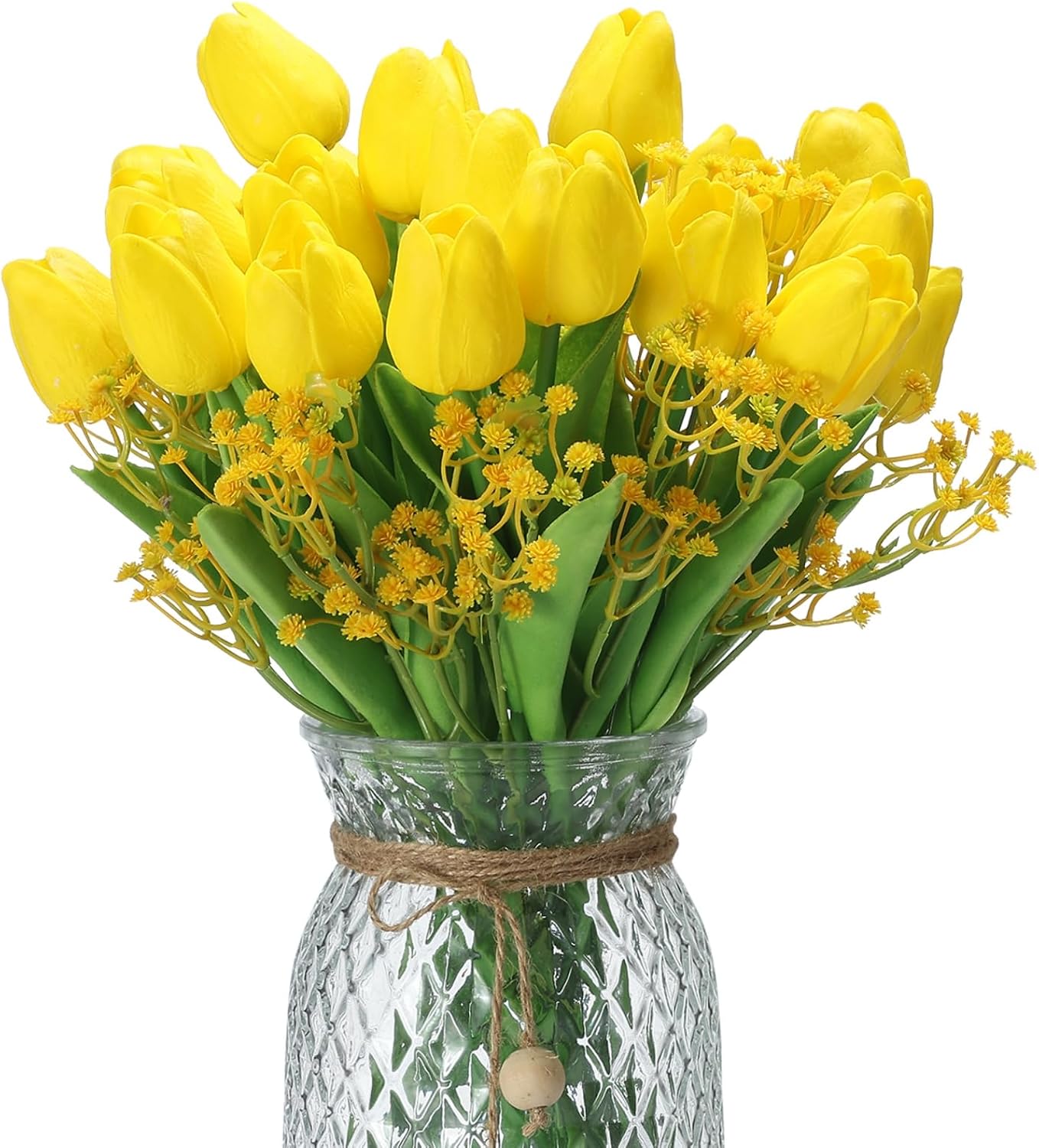 40PCS Tulip Artificial Flowers Babysbreath | 13″ PU Tulip Fake Flowers for Vase Home Bedroom Dining Room Living Room Table Decor DIY Floral Decoration