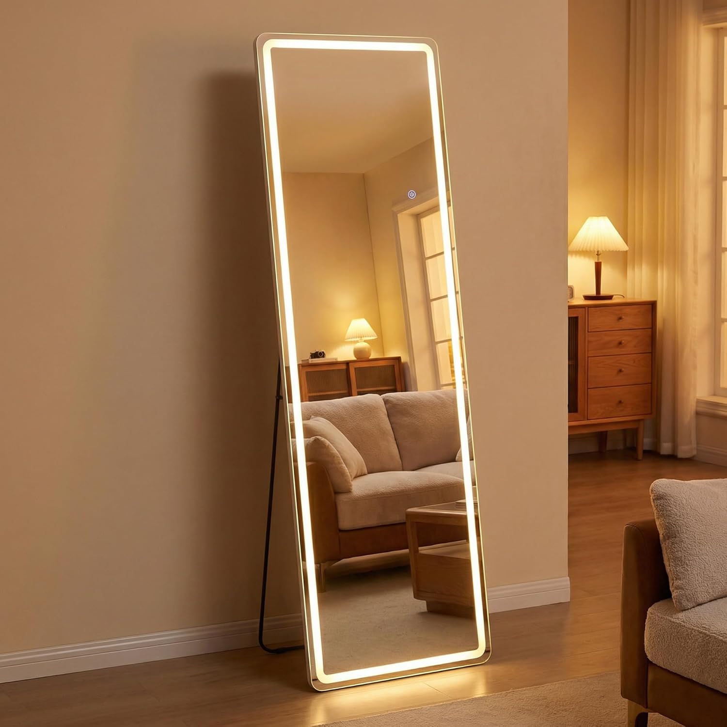 64″x21″ LED Full Length Mirror with Lights – Full Body Floor Mirror, Dimmable with 3 Color Temperature, Memory Function, Standing Leaning Wall Mounted Vanity Mirror for Bedroom Cloakroom