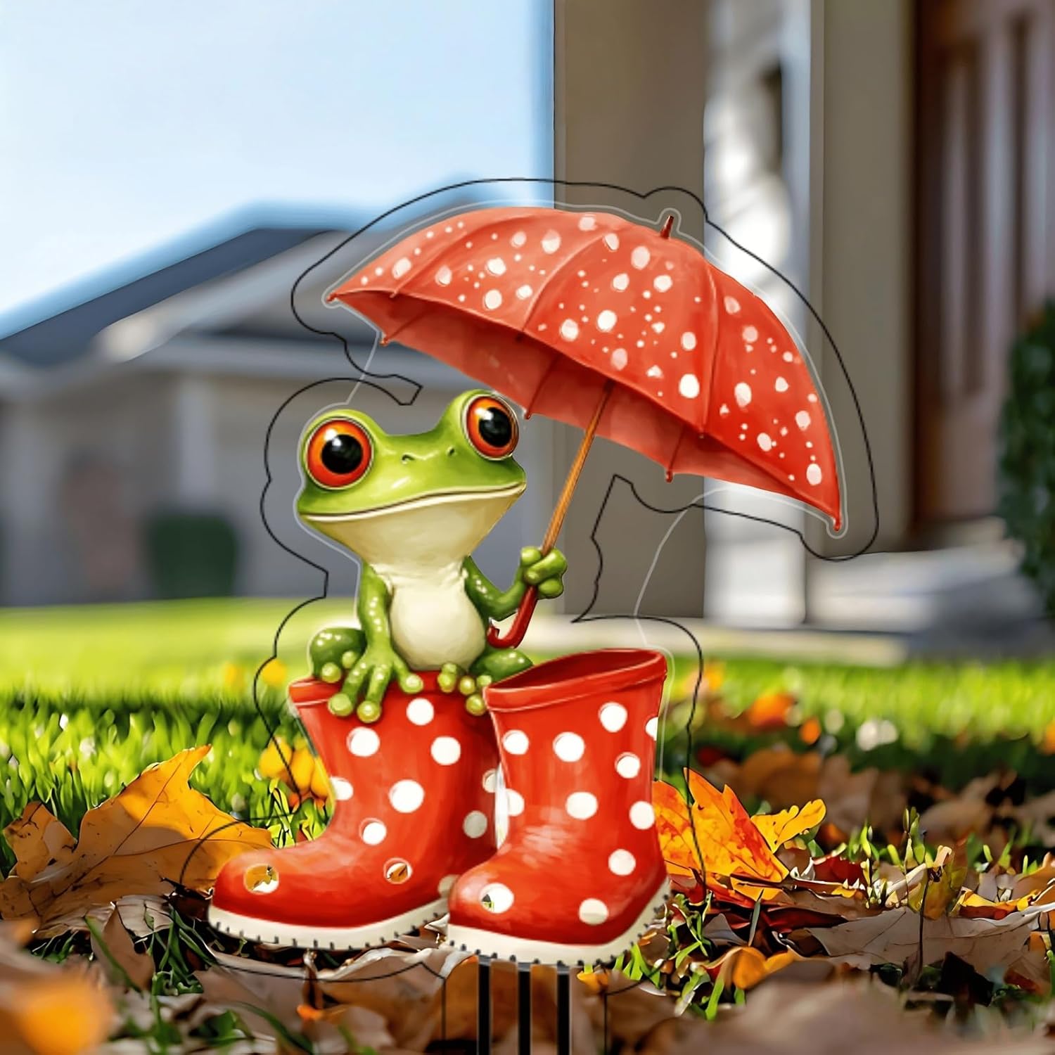 Garden Stake with Red Umbrella Frog – Humorous Animal-Themed Outdoor Decorative Ornaments, Suitable for Potted Landscapes, Courtyards, and Summer Celebrations