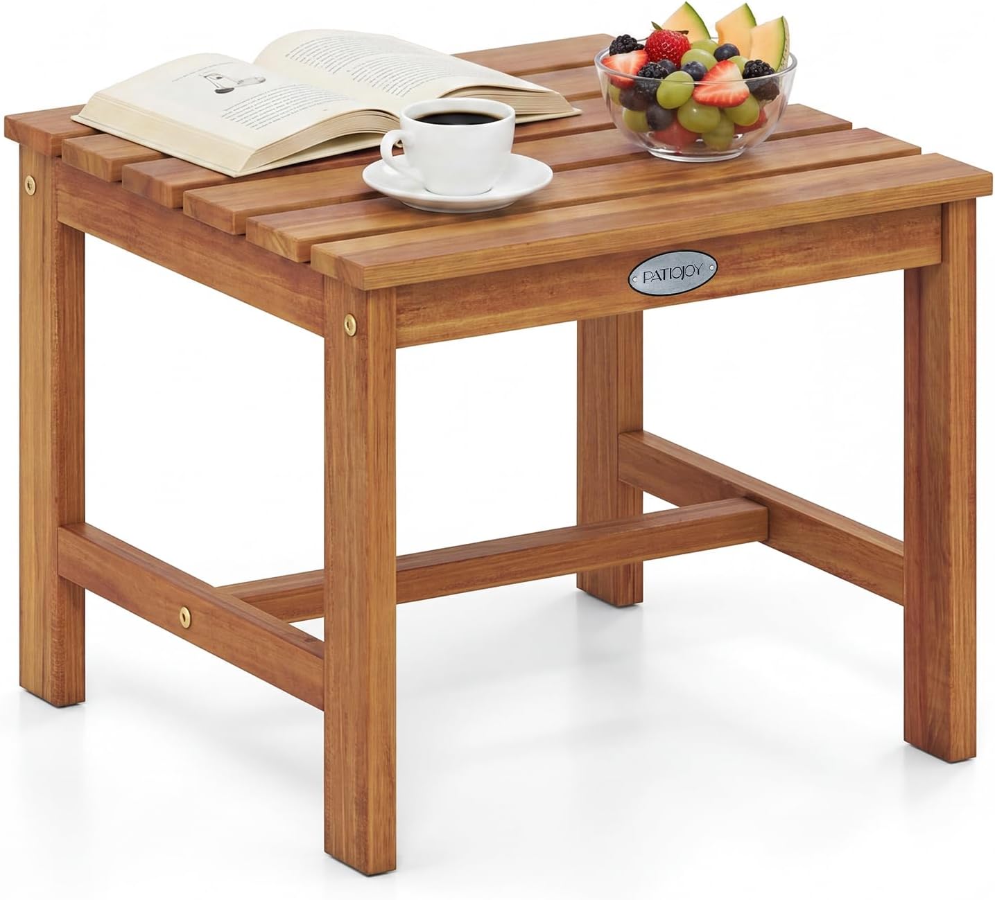 Tangkula Patio Acacia Wood Side Table, 17″ Square End Table with Slatted Tabletop, Outdoor Wooden Accent Bistro Table for Backyard, Poolside, Garden, Porch, Indoor (Natural,1)