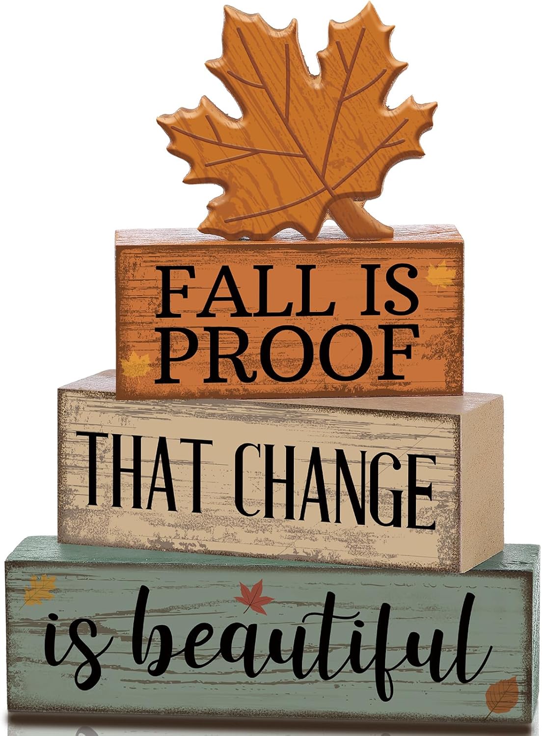 Lineshading 4 Pcs Fall Decoration for Home Wooden Maple Leaf Stacked Decor Thanksgiving Table Centerpiece Fall Tiered Tray Decor Rustic Decorative Maple Leaf Block Signs Autumn Decoration for Kitchen