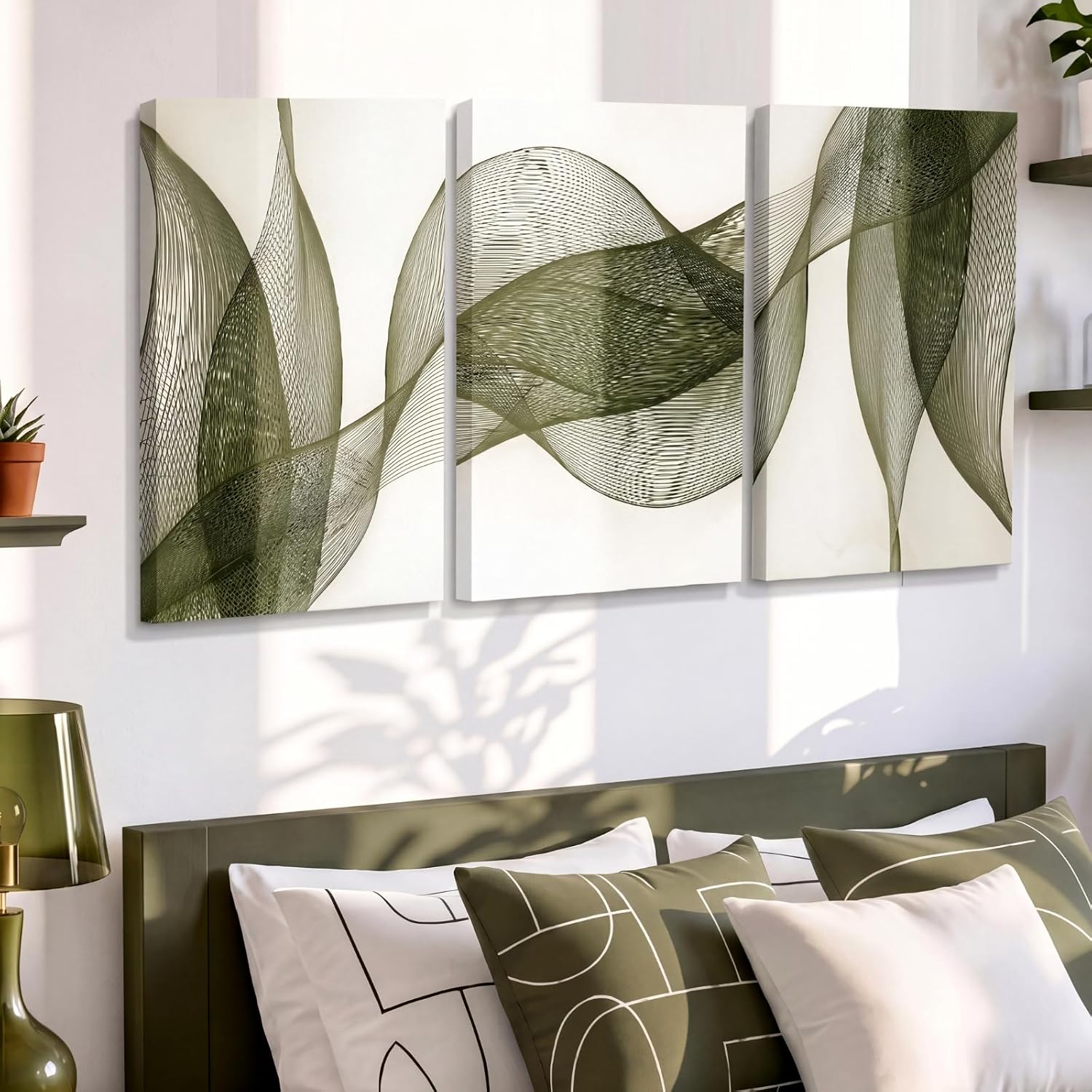 Unittype Sage Green Abstract Botanical Wall Art Set of 3 Boho Organic Line Art 12 x 15 Inch Canvas Prints Wall Decor for Home Living Room Bedrom Gallery Office