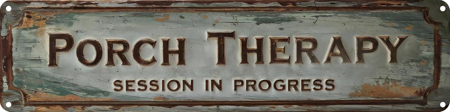 Porch Therapy Metal Sign 4x16in Rustic Boho Plaque for Cabin Porch Yard House Wall Decor Funny Outdoor Art