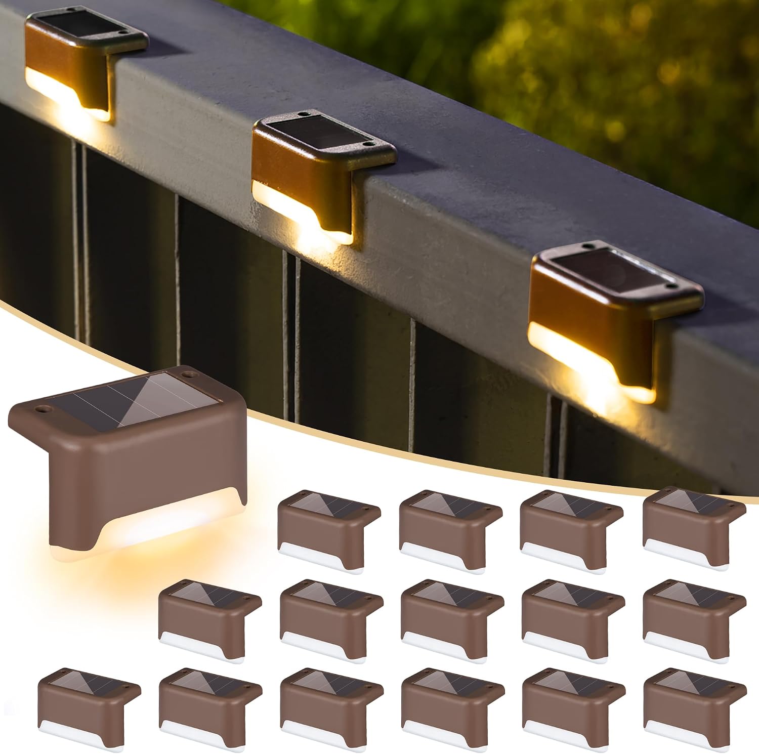 SOLPEX Solar Deck Lights Outdoor 16 Pack, Solar Step Lights Waterproof Led Solar lights for Outdoor Stairs, Step , Fence, Yard, Patio, and Pathway(Warm White)