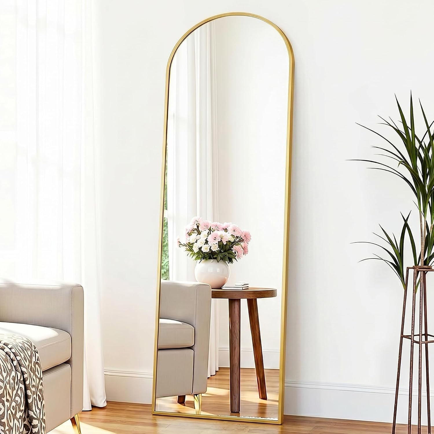 Suidia 56″x14″ Arched Full Length Mirror with Stand, Full Body Mirror with Aluminum Frame, Freestanding/Leaning/Wall-Mounted, Floor Mirrors for Bedroom, LivingRoom, Entryway, Dressing Room,Gold