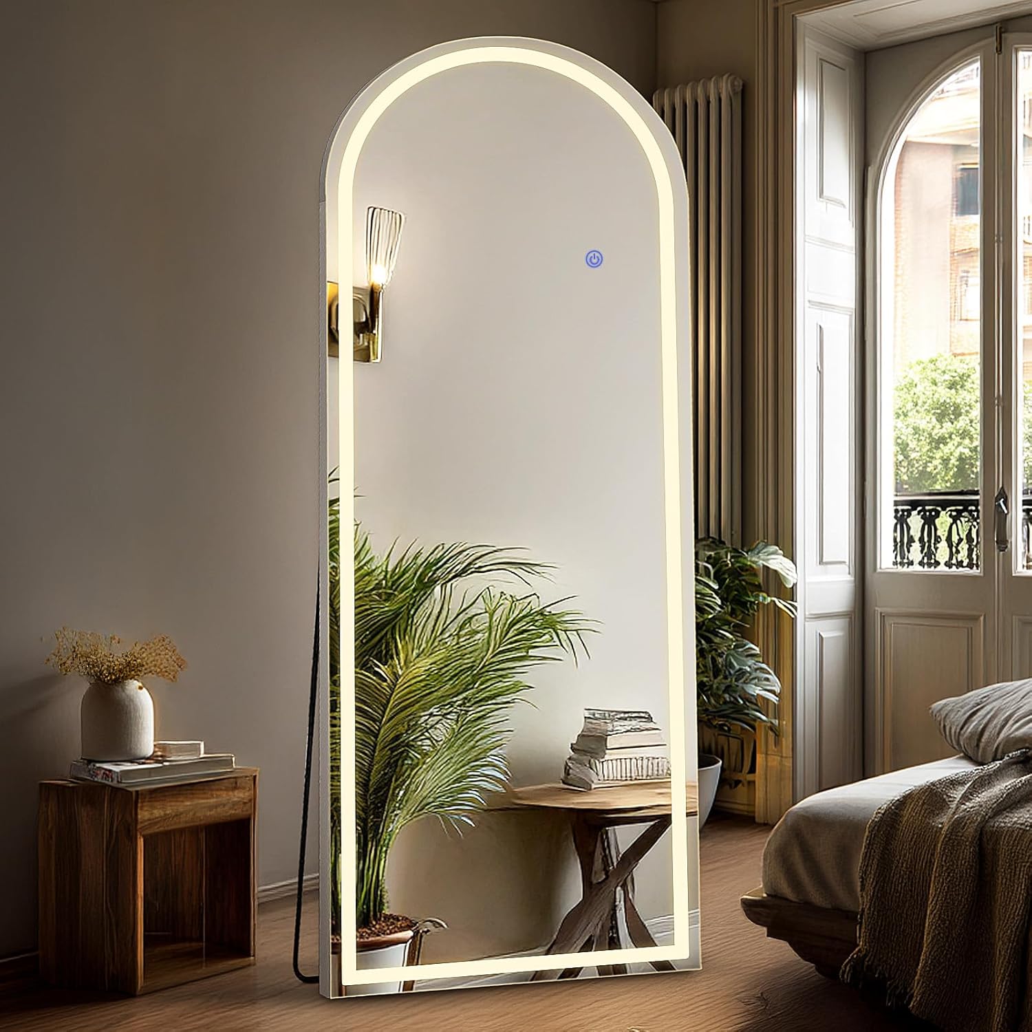 DUMOS Arched Full Length Mirror Lighted, 20″x63″ LED Floor Standing Mirror | LED Lights 3 Color Lighting and Shatterproof Tempered Glass, Wall Hanging or Leaning, Floor Standing, Modern Home Decor
