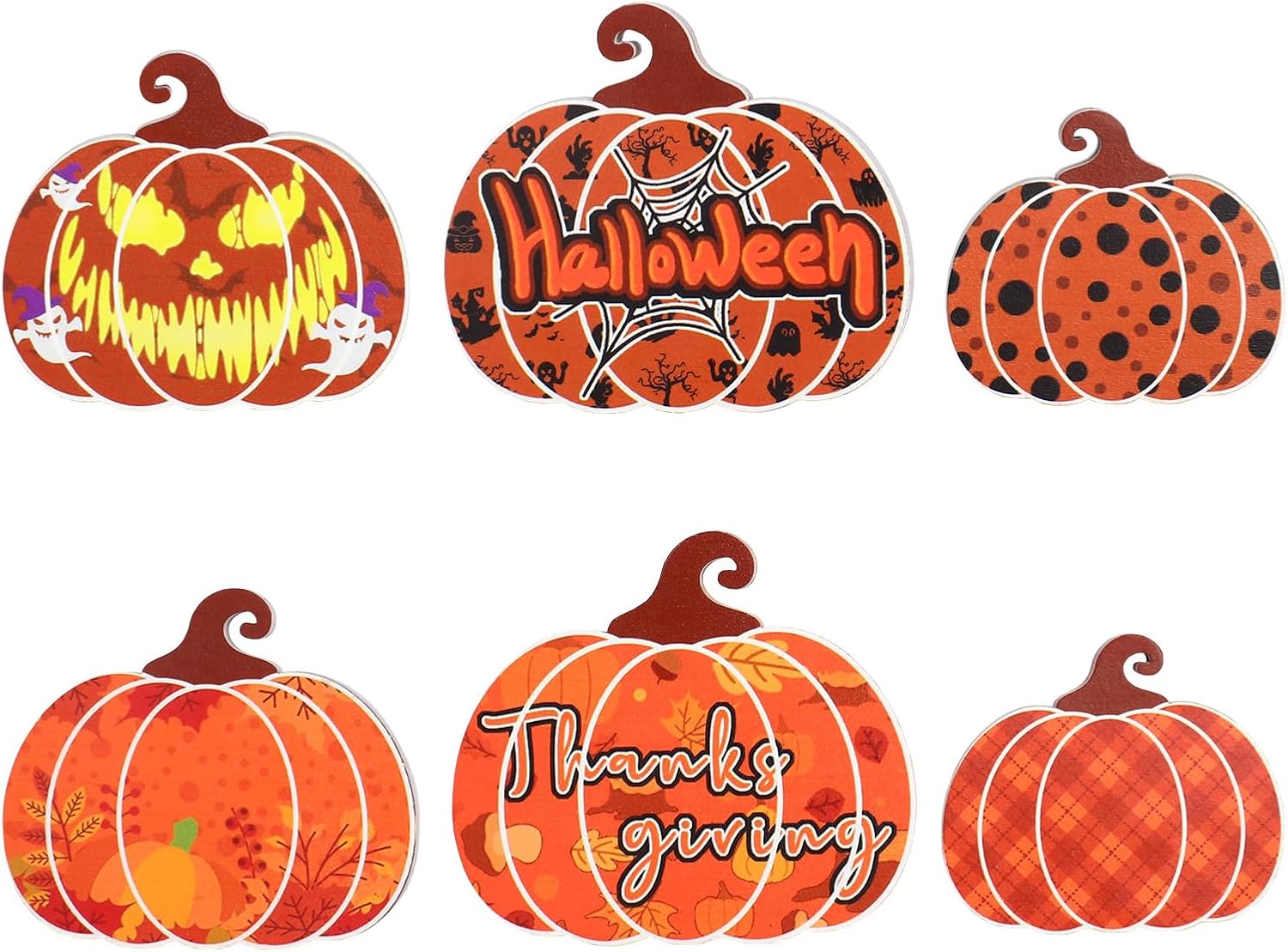 3Pcs Halloween Decorations Indoor Wooden Double-Side Pumpkin Decor for Halloween/Thanksgiving Pumpkin Thanksgiving Decors Easy to Stand Pumpkin Decor for Table Tray Shelf (Vivid, Medium)