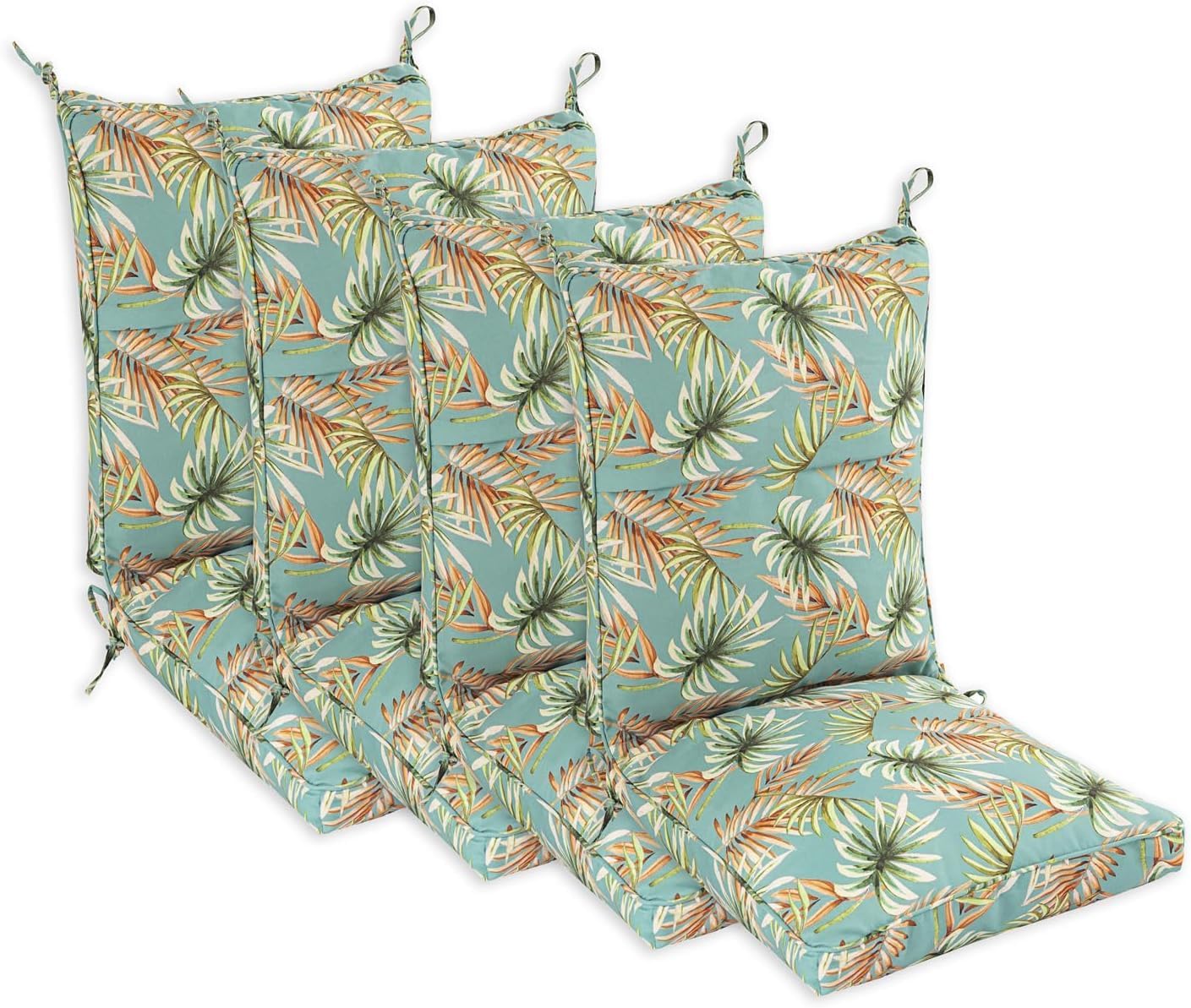 Set of 4 Outdoor Dining Chair Cushions, Comfort Patio Seating Cushions, 44 x21x4.5 inch, Single Welt and Zipper (Verdant Leaf Canopy)