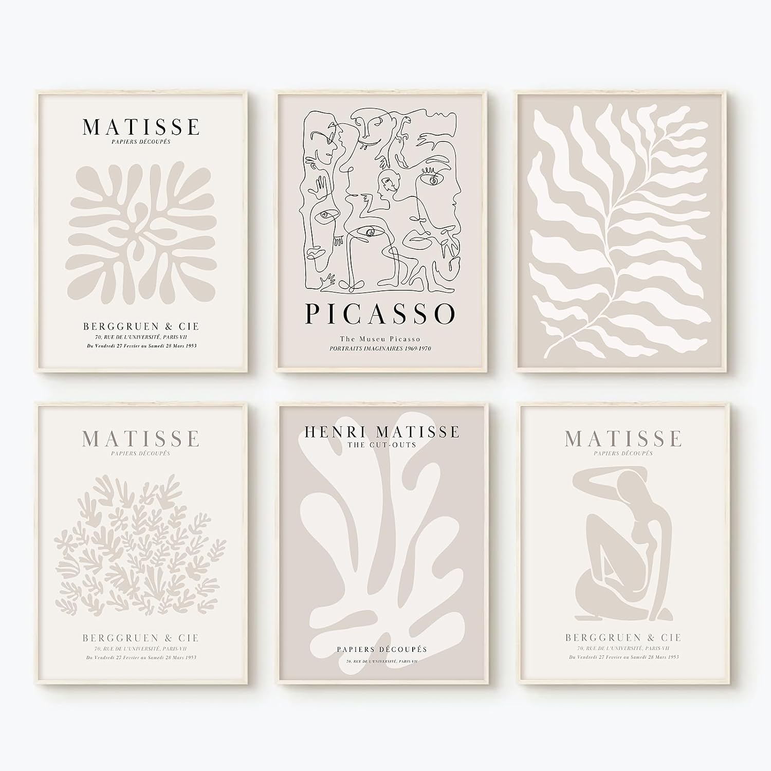 Henri Matisse Wall Art Prints Flower Abstract Canvas Pictures Aesthetic Beige Wall Art Decor Matisse Picasso Poster Gallery Vintage Painting Artwork for Bedroom 8×10 Inch Unframed Set of 6