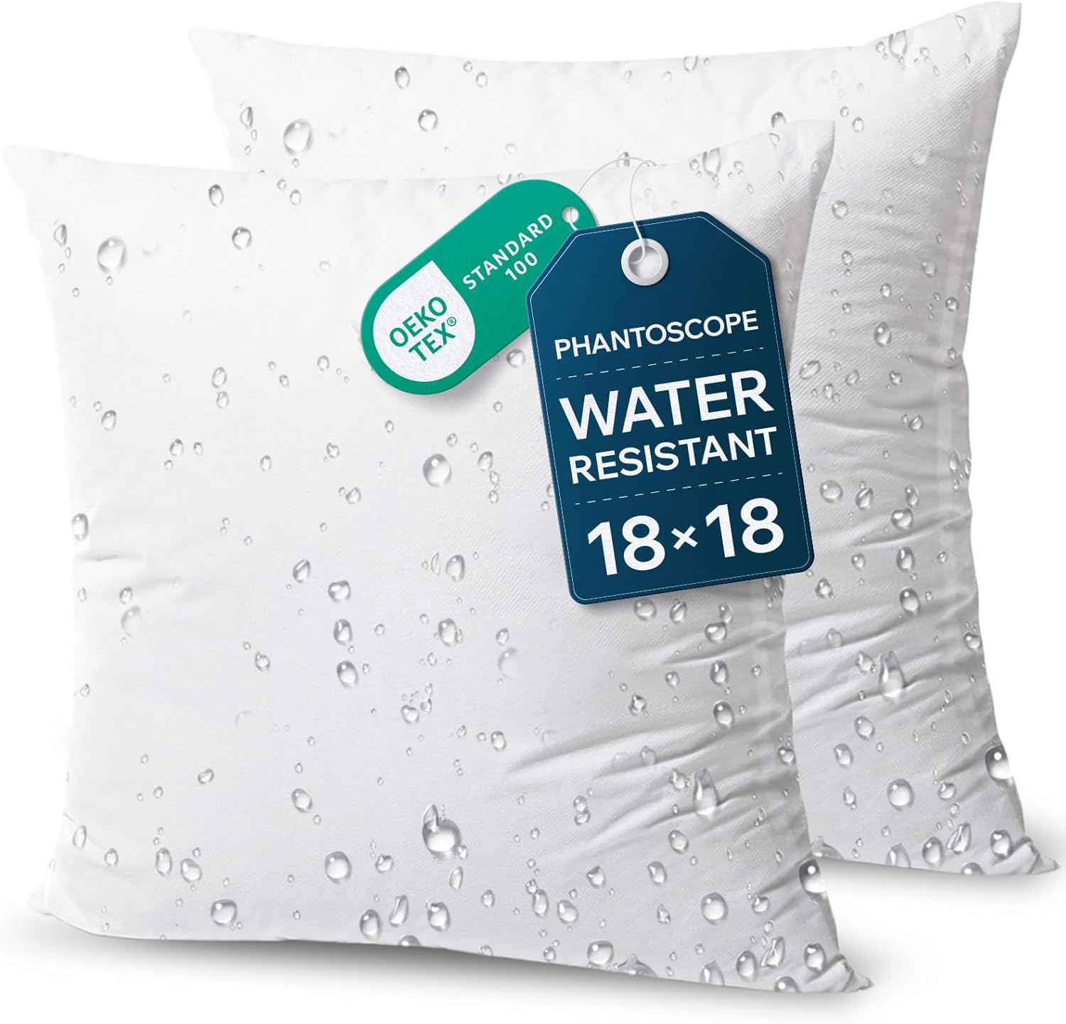 Phantoscope Premium Outdoor Pillow Inserts – Pack of 2 Square Form Water Resistant Polyester Throw Pillows, Couch Sham Cushion Stuffer, 18 X 18 inches
