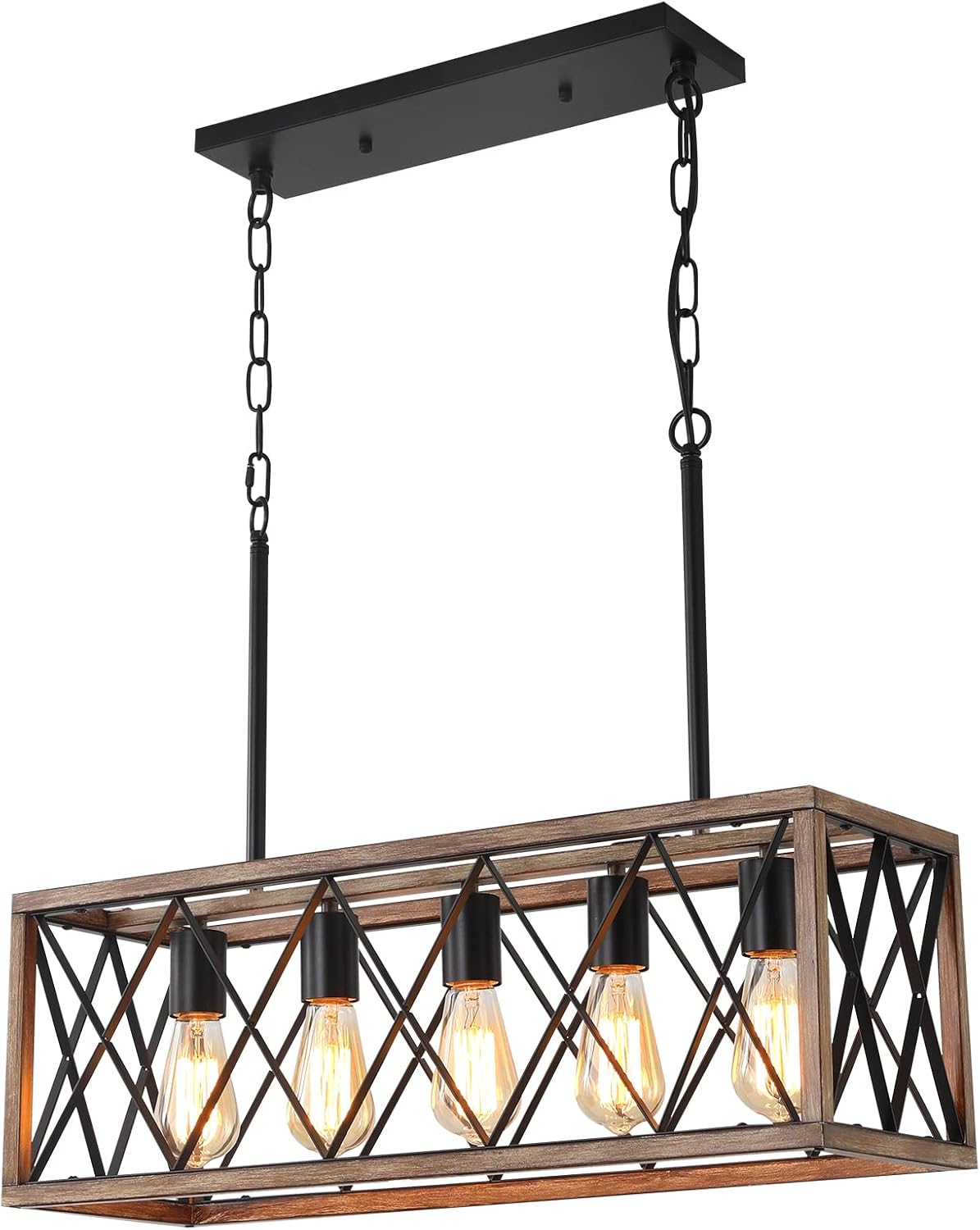 KEESFU 5-Light Farmhouse Chandeliers for Dining Room, Kitchen Island Lights | Farmhouse Light Fixtures with Adjustable Height; Dining Room Light Fixture for Table & Over Sink; Wood Grain color;E26 Base