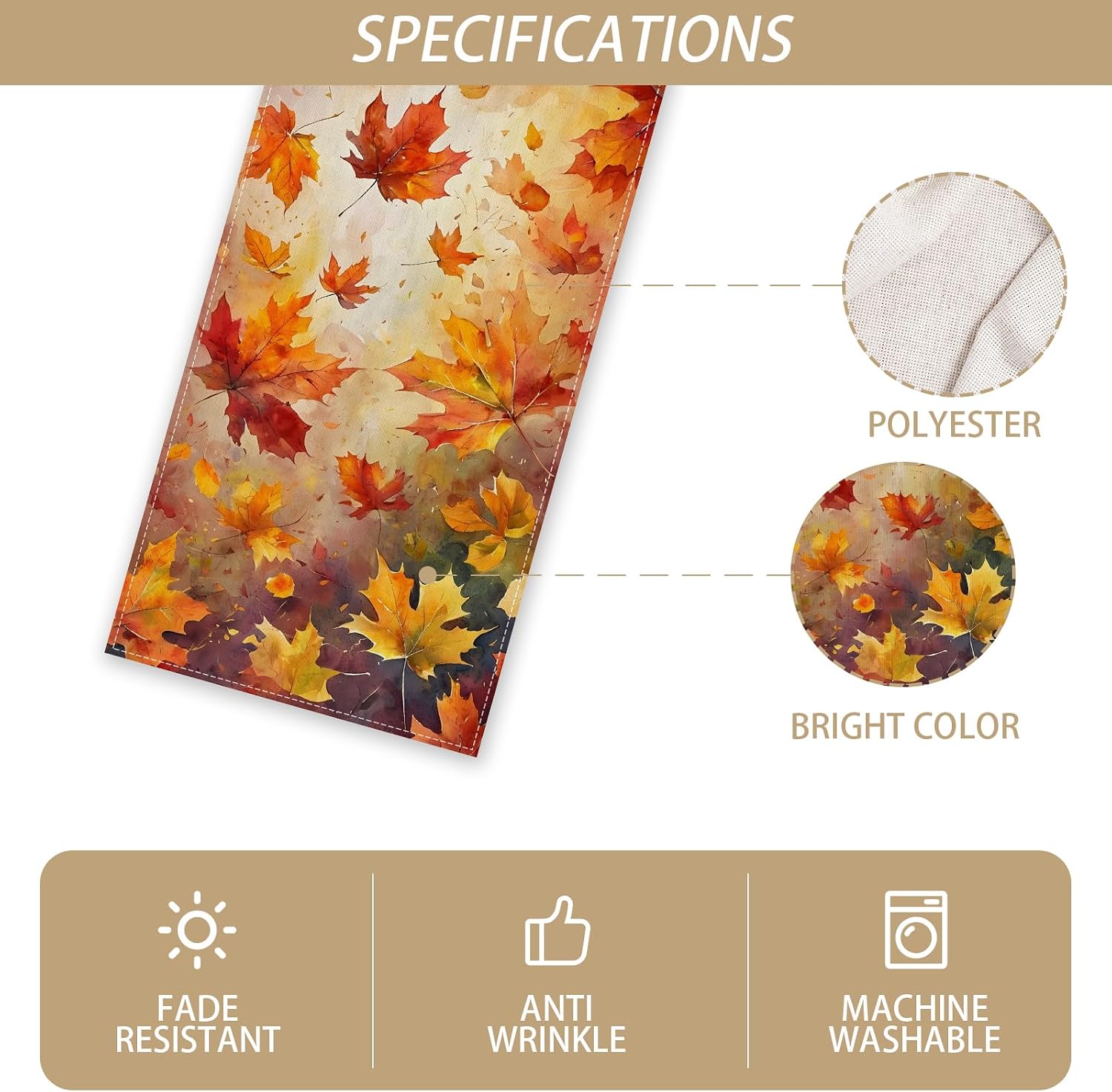Maple Leaves Fall Table Runner,Autumn Thanksgiving Harvest Festival Farmhouse Decorations and Supplies for Home Kitchen Dining Room Table-13×72”