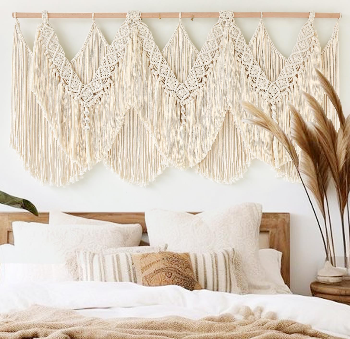 Macrame Wall Hanging Wedding Hanger Tassel Knotting Boho Decor 47″W*25″L | Cotton Rope, Bedroom Wall Art, Dorm Room Accent, Apartment Decor, Home Interior, Wedding Backdrop, Housewarming Gift