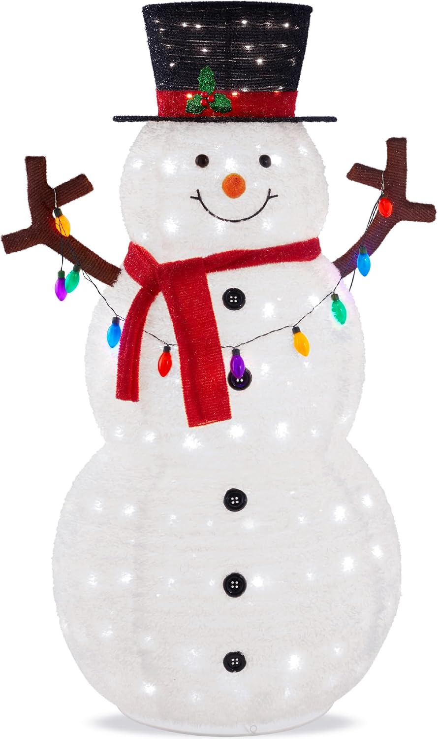 Best Choice Products 3ft Lighted Pop-Up Snowman, Large White Outdoor Christmas Holiday Decoration w/ 100 LED Lights, Hat, Scarf, Multicolored Lights