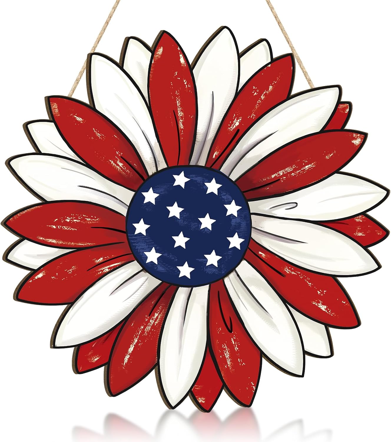 Wooden 4th of July Decoration Door Wreath for Front Door Sign Star Wall Signs, Independence Day Patriotic Day Wreath Welcome Memorial Day Hanging for Home Wall Decor Party Outdoor Indoor Flower