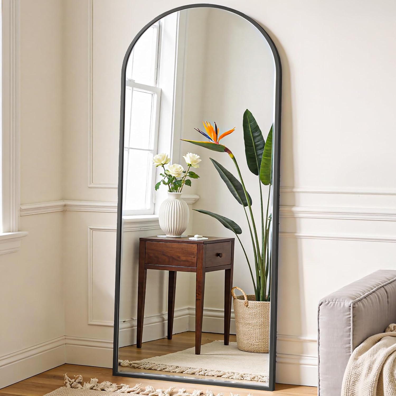 OLIXIS 64″x21.5″ Arched Full Length Mirror with Stand, Body Mirror | Shatter-Proof Glass, Hanging or Leaning for Wall, Floor Standing, Bedroom Living Room, Long, Black