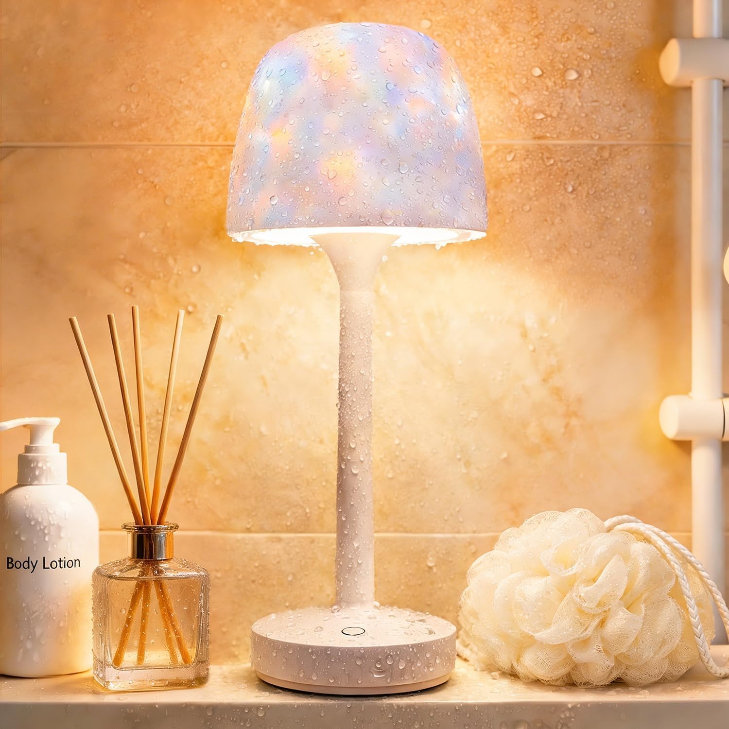 Waterproof Shower Lamp Sets with 16 Color Ocean Wave Projector, Rechargeable LED Light with Remote & Touch Control, Household lamp Sets 3 White Modes,USB-C for Bathroom, Bedroom, Spa Gifts