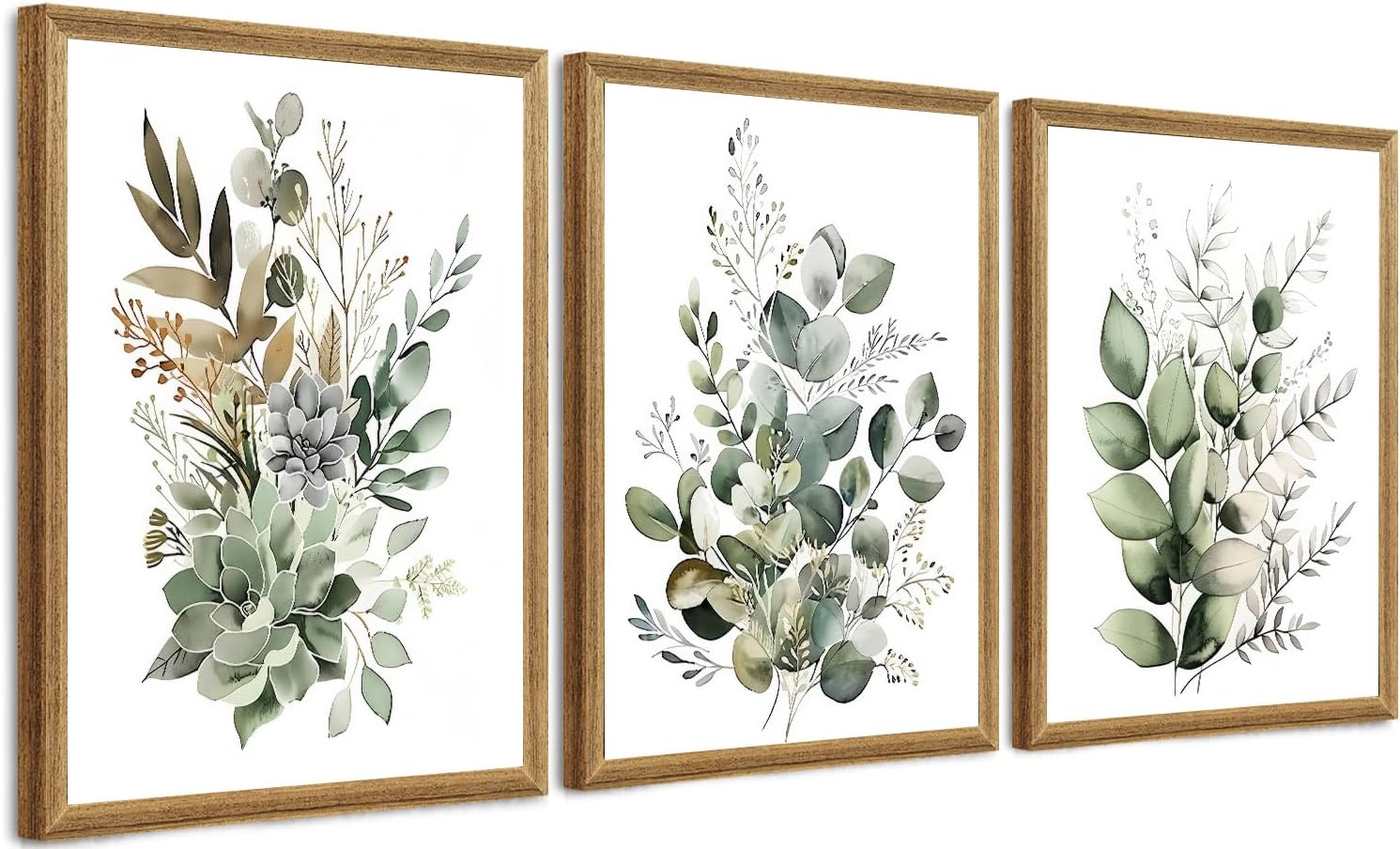 FYLDPSB 3Pcs Framed Wall Art Floral Wall Decor Living Room Canvas Art Botanical Pictures Sage Green Paintings Boho Artwork Modern Farmhouse Flower Prints for Bedroom Bathroom