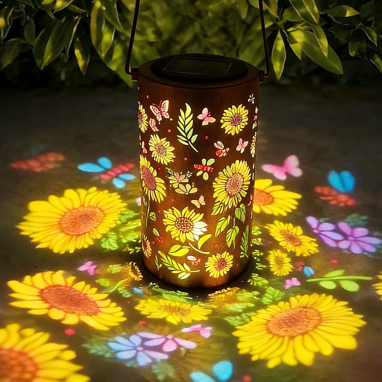 Colorful Solar Lanterns Outdoor Waterproof, Garden Decor Gifts for Women Mom Grandma – LED Colorful Sunflower Solar Powered Lights Metal Hanging Lantern for Outside Garden Patio Yard Lawn Porch Decor