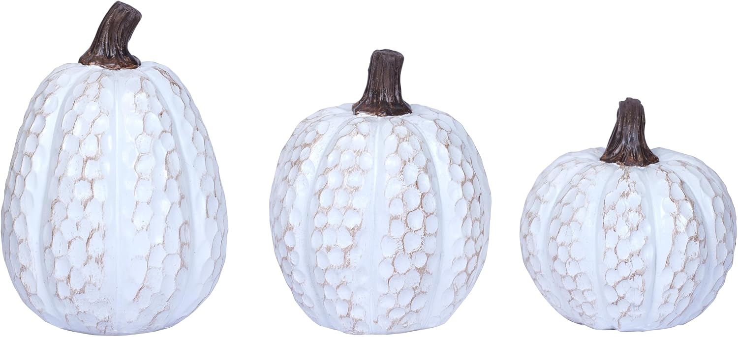 Pumpkin Fall Decor Indoor Fall Pumpkin Decorations 3Pcs Pumpkins Decor Thanksgiving Table Centerpiece Artificial Pumpkins Figurines for Autumn Harvest Home Decor Shelf Accent Decorating (Wood Grain)
