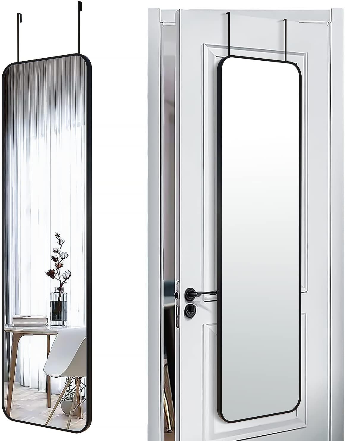 SCWF-GZ 47×14 Mirror Rectangle Full Body Length Door Hanging Wall Mounted Metal Aluminum Alloy Frame Dressing Make-up Mirrors for Entryway Bedroom Bathroom Living Room 47 14 inch Black