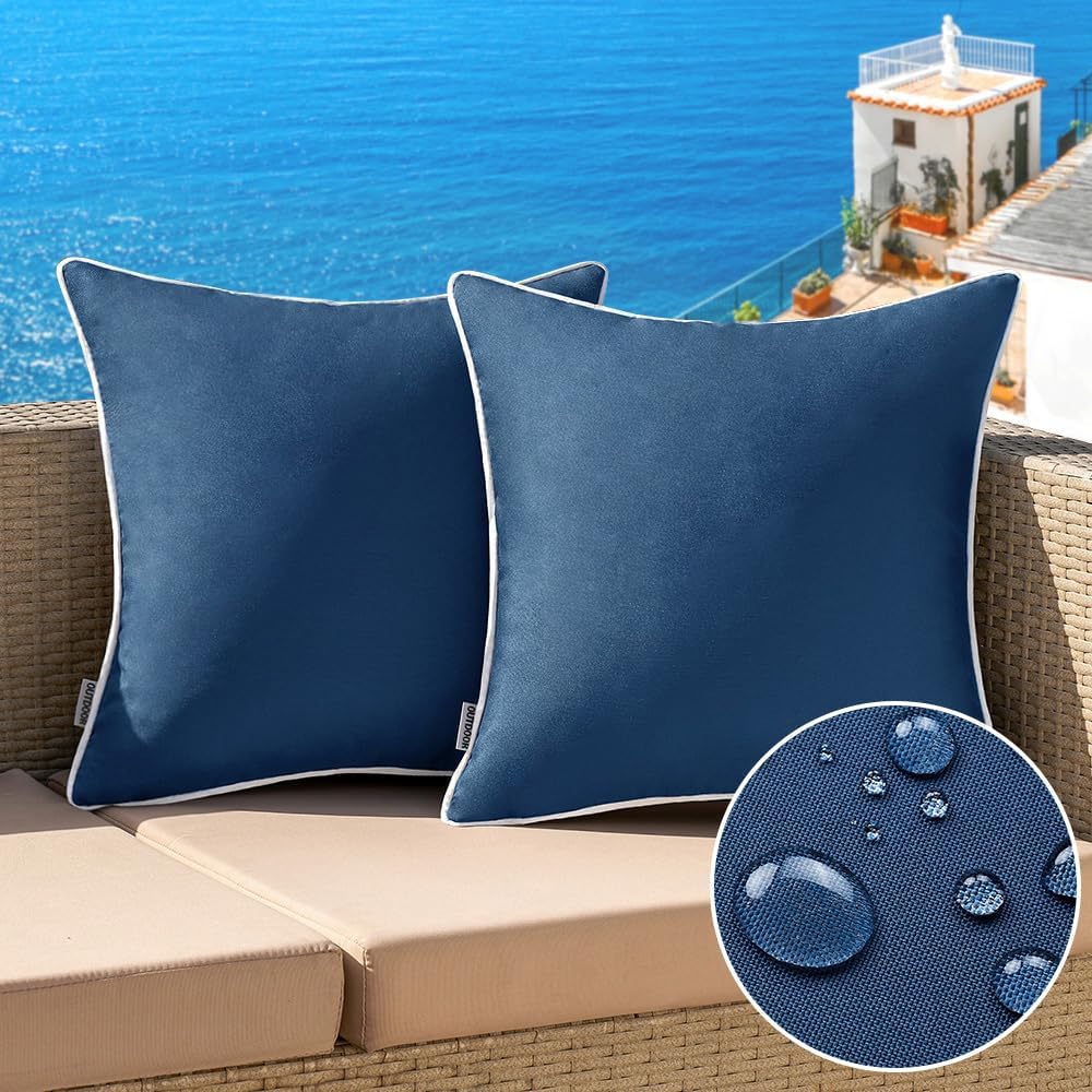 MIULEE Pack of 2 Outdoor Waterproof Pillow Covers Decorative Farmhouse Throw Pillow Covers Square Solid Color Couch Cushion Covers for Patio Tent Bed Sofa Living Room 18×18 Inch Navy Blue