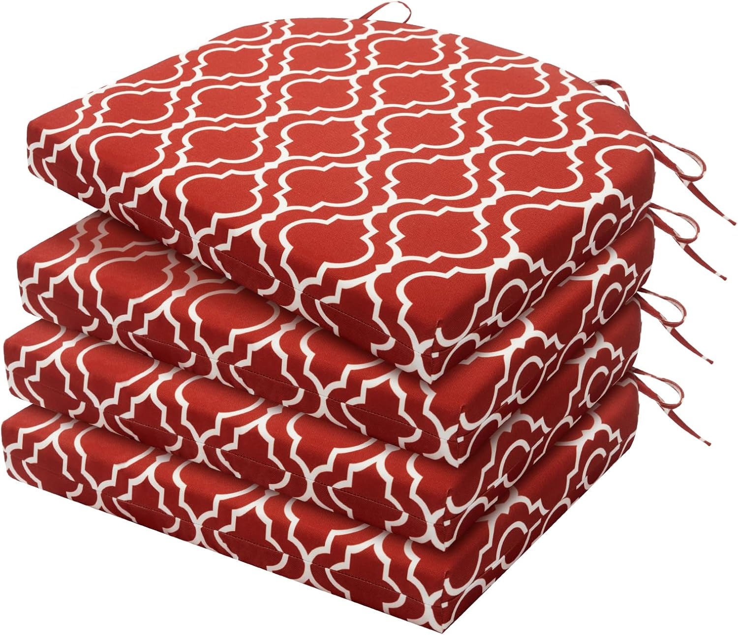 HARBOREST Outdoor Chair Cushions Set of 4, Water Resistant Patio Chair Cushions with Ties, Outdoor Seat Cushions for Patio Furniture, 17″x16″x2″, Wine Red Geometry