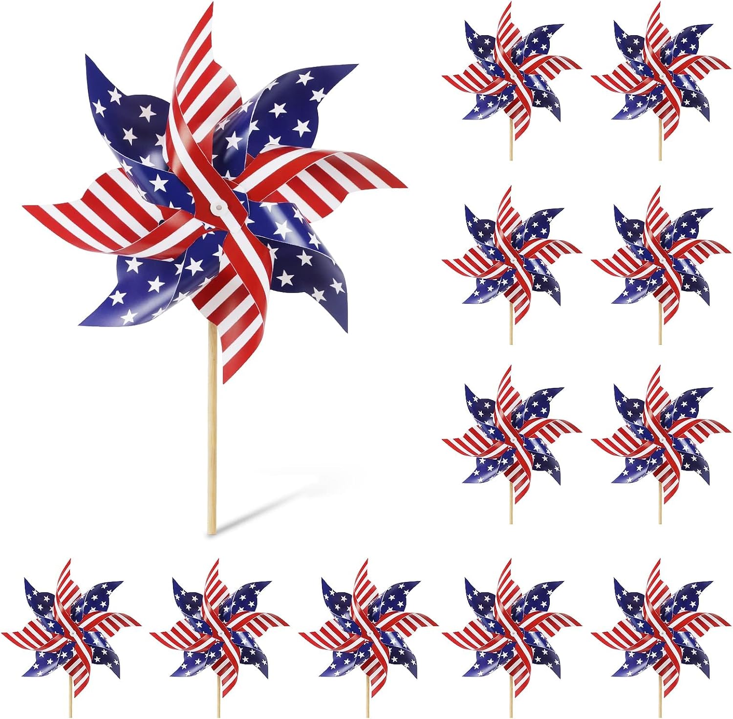 HOOSUN 4th of July Decorations,12Pcs American Flag Patriotic Pinwheels for Yard and Garden,Fourth of July Pinwheels Patriotic Memorial Day Decorations,Garden Wind Spinners,Pinwheel for Kids,Lawn,Patio
