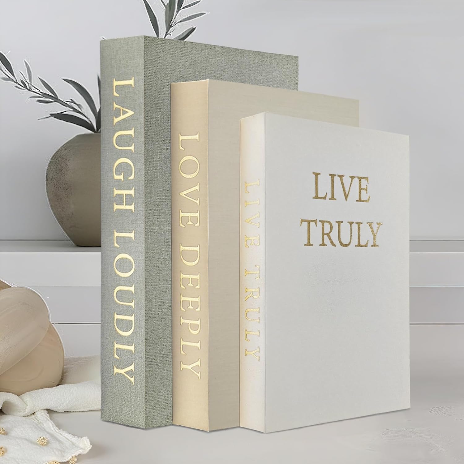 Aesthetic Decorative Books, Set of 3 Linen Faux Books for Decoration | Fake Book Boxes with Storage Space, No Assembly Required, Modern Decor for Shelves Coffee Table Living Room