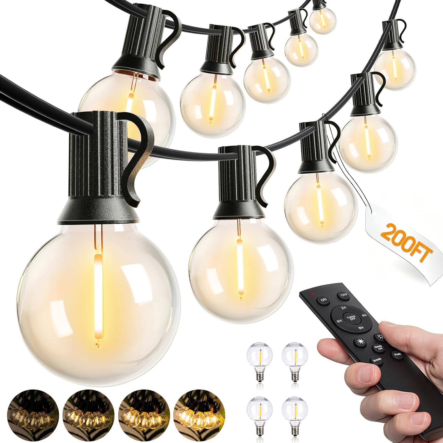 addlon 200FT Outdoor String Lights G40 LED Remote Dimmable Waterproof | Shatterproof Globe Bulbs Dimmable, Hanging Patio Lighting for Outside Backyard Garden Deck Balcony Porch Cafe Bistro Pergola