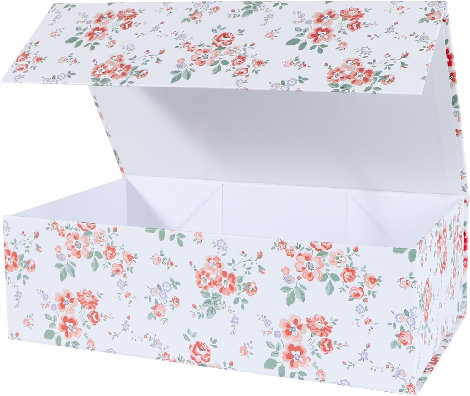 LFBOX Rose Floral Gift Box with Magnetic Lids 1 Pack | Large Bridesmaid Proposal Boxes 13.8×8.3×4.4 in, Rectangle Wedding Decorative Storage Box