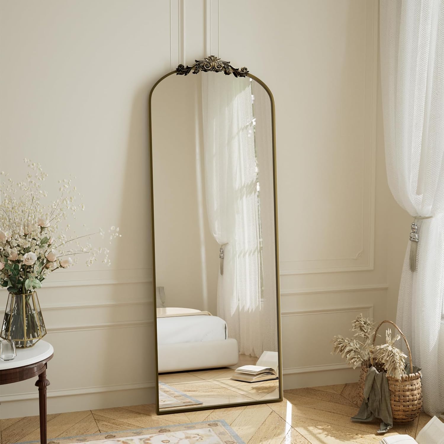 BEAUTYPEAK 56″ x 21″ Full-Length Baroque Arch Mirror, Bronze | Traditional Ornate Mirror for Wall Mounting or Leaning, Ideal for Bedroom, Entryway, Living Room