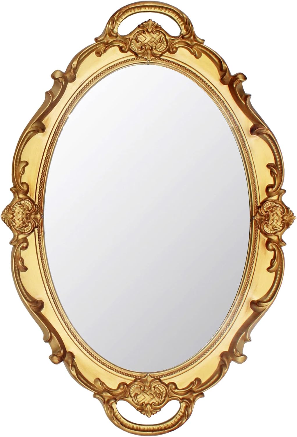Eaoundm 14.5 x 10 inchs Smallest Oval Antique Decorative Wall Mirror Vintage Hanging Mirror (Gold)