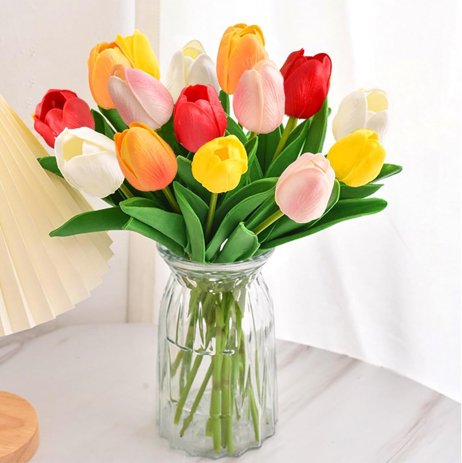 15PCS Artificial Tulips Flowers,Real Touch 14″ Silk Fake Tulips,Bulk Fake Flowers,Faux Flowers,Artificial Flowers for Home Kitchen Office Dining Room Wedding Decorations (Colorful)