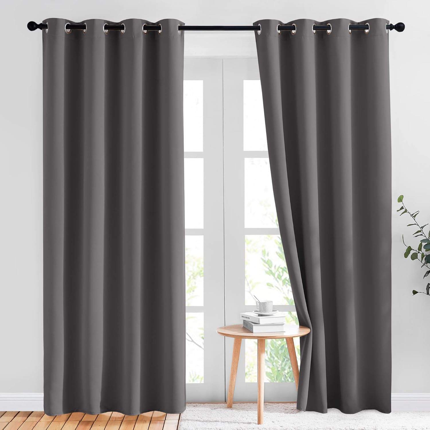 NICETOWN Gray Blackout Curtains for Bedroom 84 inches Long – Thermal Drapes Grommet Room Darkening Light Blocking Curtains Window Treatments for Living Room (2 Panels, W52 x L84, Grey)