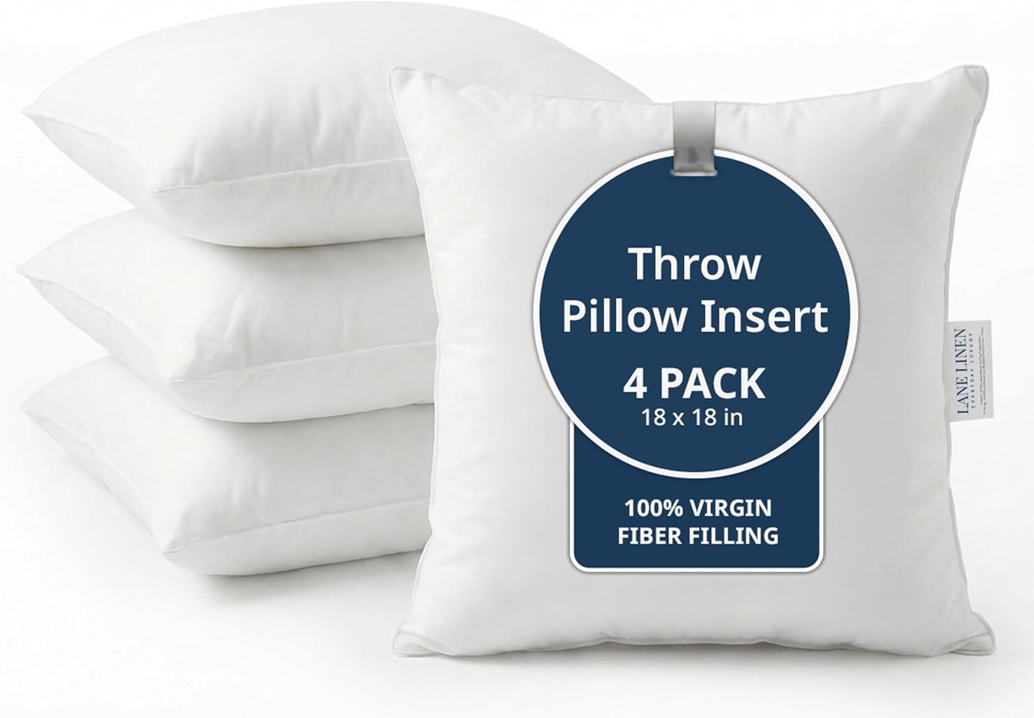 LANE LINEN 4 Pack 18×18 White Throw Pillow Inserts for Decorative Pillow Covers, Couch Pillows for Living Room, Fluffy Pillows for Bed
