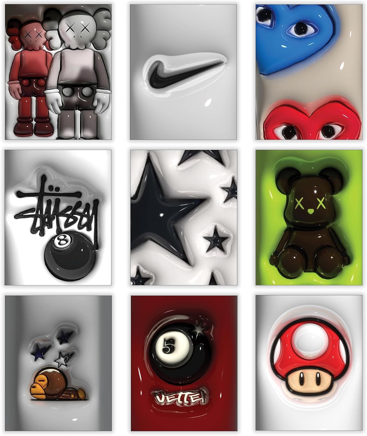 Hypebeast Posters Trendy Wall Decor Sneakerhead Room Decor For Teen Boys Room Girl Wall Collage Art Prints Glass Effect Painting 9pcs set 8×10 inch