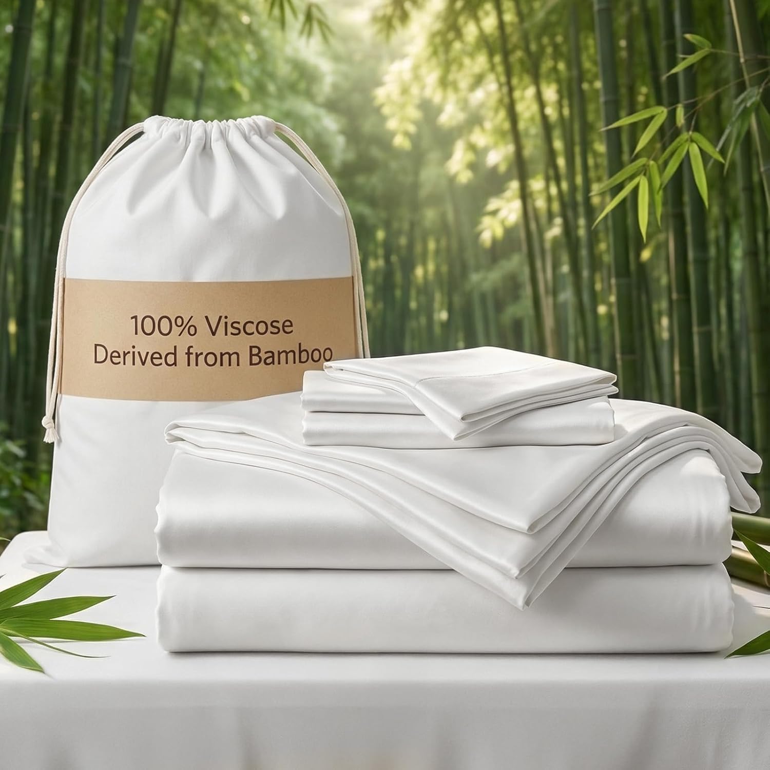 Real 100% Viscose Derived from Bamboo Sheets Set King Size, Cooling & Silky Soft for Hot Sleeper, Luxury with Breathable & Moisture Wicking Fabric, 18″ Deep Pocket with Corner Straps (White, King)
