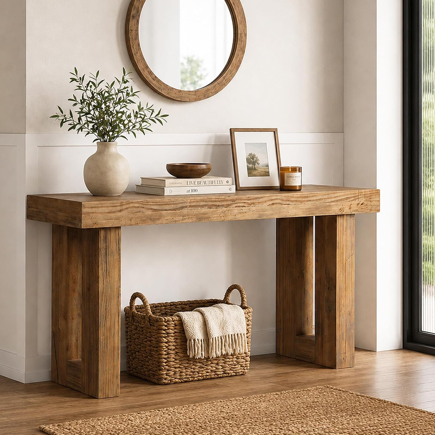 HOKYHOKY Reclaimed Solid Wood Console Table, 59″ Long Farmhouse Entryway Table, Rectangular Couch Tables Behind Sofa, Accent Tables for Hallway, Entrance, Foyer, Living Room