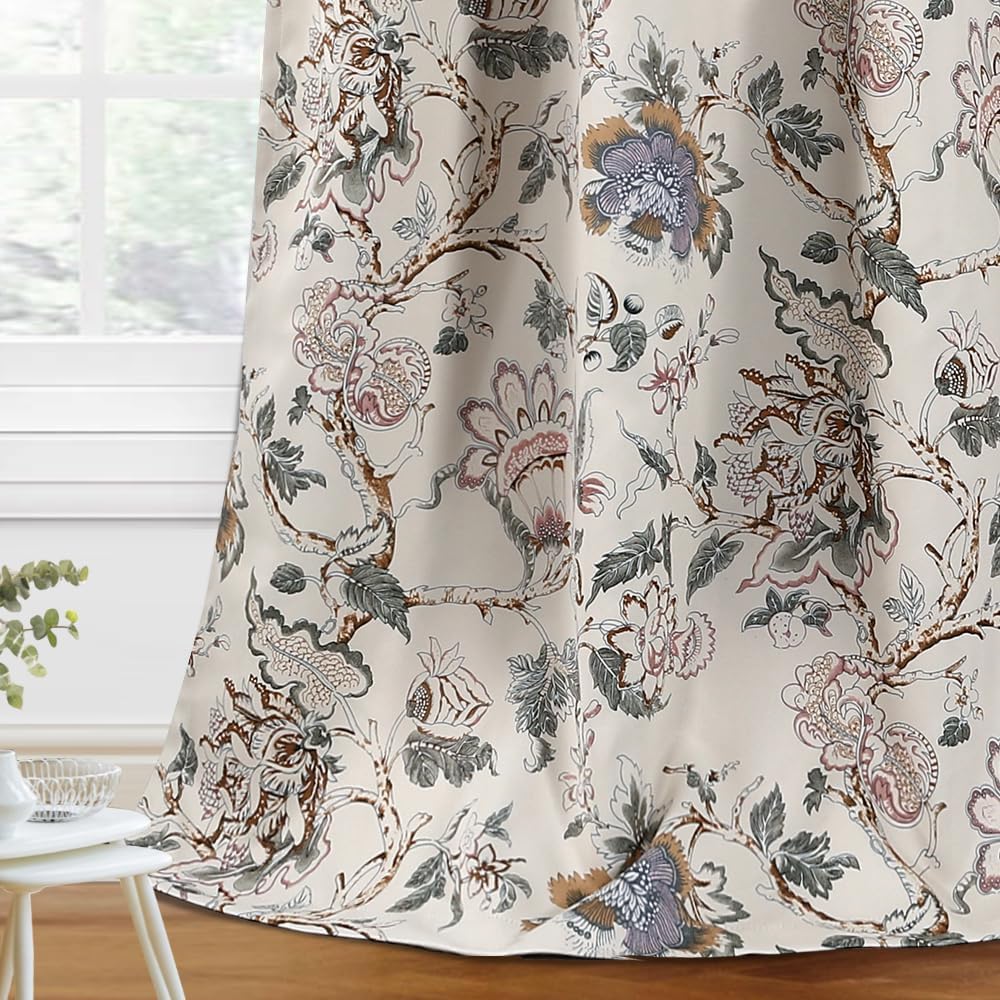 H.VERSAILTEX Blackout Curtains 84 Inch Length 2 Panels Set Floral Print Curtain Drapes for Living Room Thermal Insulated Grommet Window Curtains for Bedroom – Traditional Floral in Sage and Brown