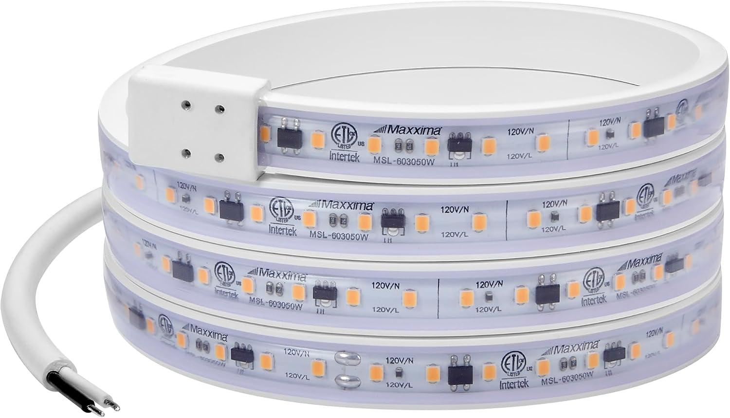 Maxxima 60 in. Hardwired LED Under Cabinet Strip Light, 2300 Lumens, 3000K | Warm White, Kitchen and Living Room 120V White Cove Lighting, No Power Supply Needed