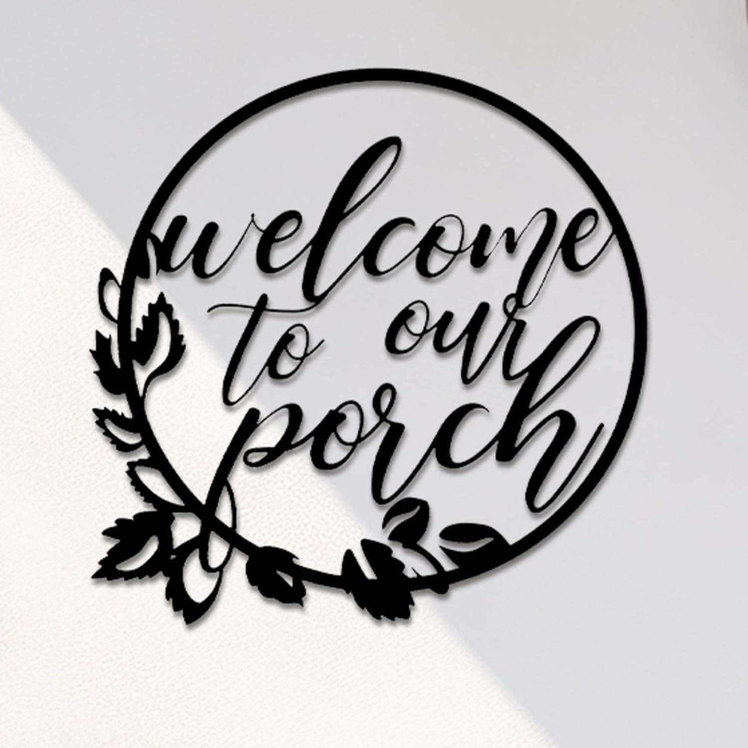 Hotop Welcome to Our Porch Metal Sign Black 11.8 Inch Wall Hanging Decor for Kitchen Farmhouse Home Office Wall Outdoor Decoration Supplies