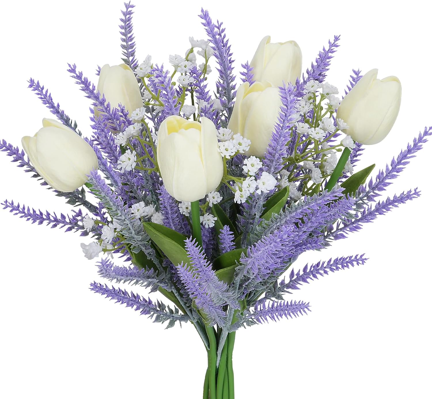 9PCS Fake Lavender, Artificial Flowers Purple with White Tulips | Lavender Flowers Artificial, Tulips, Floral Arrangements Summer Flowers for Decoration Home Kitchen Table Centerpiece Wedding