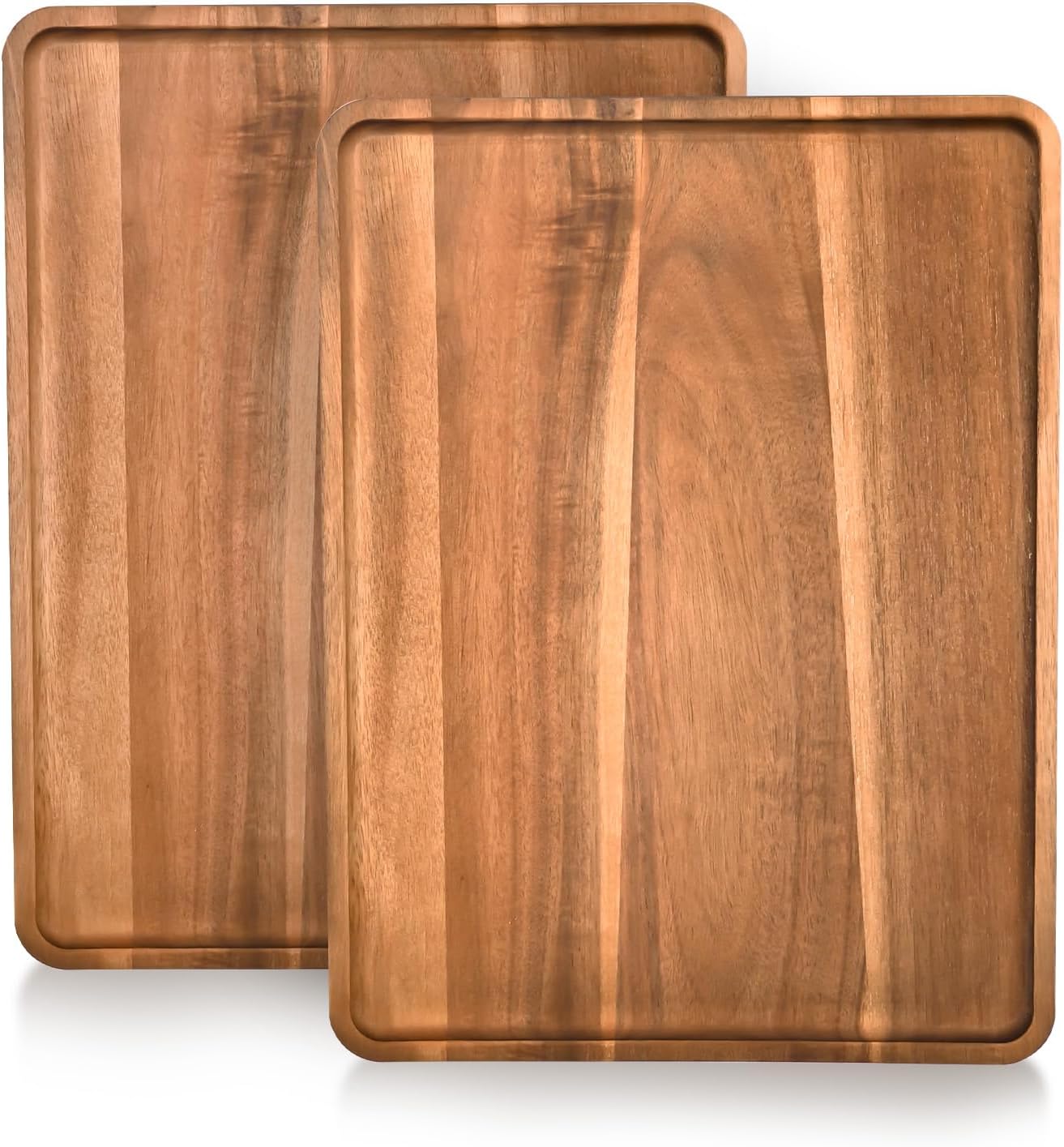 2 Pcs Acacia Wood Serving Tray, Rectangular Wooden Serving Platters Charcuterie Board, Large Wood Kitchen Display Tray for Food, Cookie, Dessert, Fruit, Snack, Vegetable, 16.6″ x 12.6″ x 0.6″