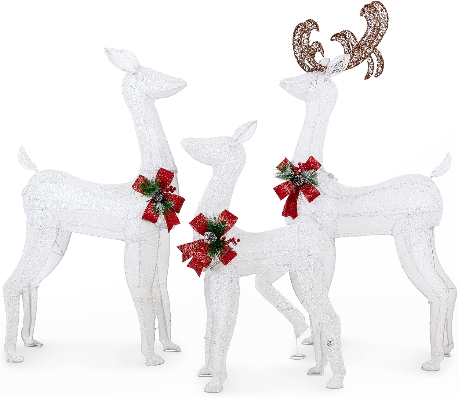 5Ft 3-Piece LED Lighted Christmas Deer Family Outdoor Yard Decorations,3D Super Large Christmas Reindeer Decor,Outdoor Lighted Holiday Deer with 360 LED Displays for Patio,Lawn&Garden,White