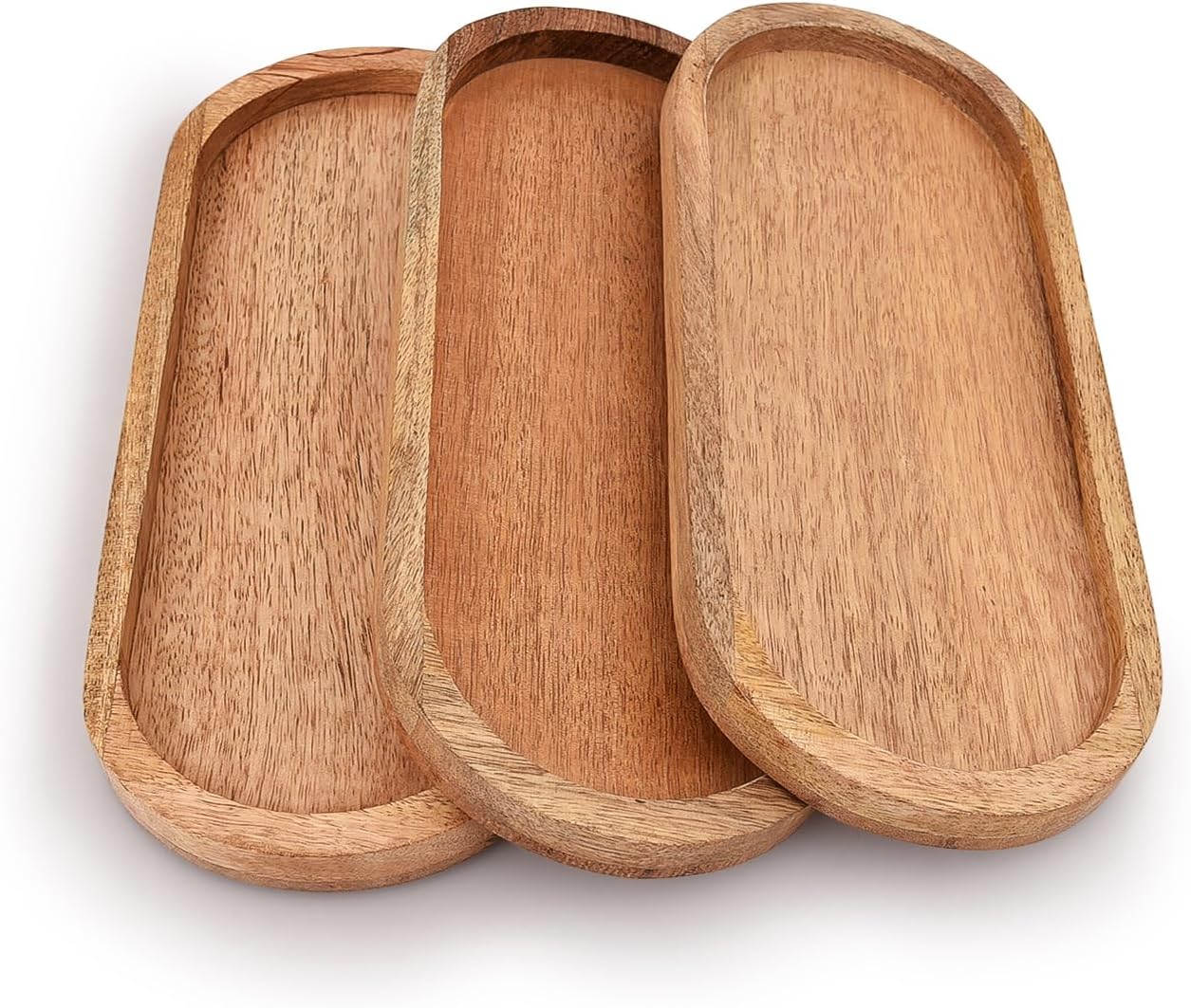 Mango Oval Wood Tray Set of 3 Perfect for Food Holder/BBQ, Serve Cheese, Sushi, Holiday Snacks, and More. (12″ x 5″ x 0.75″)