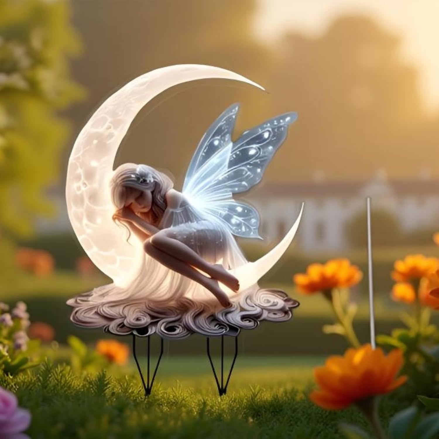 Acrylic Fairy Garden Stake – Bohemian Moon Fairy Art | Weatherproof Decor for Lawns, Outdoor Gardens & Potted Landscapes | Gift for Friends, Holiday & Gardening Collection Ornaments