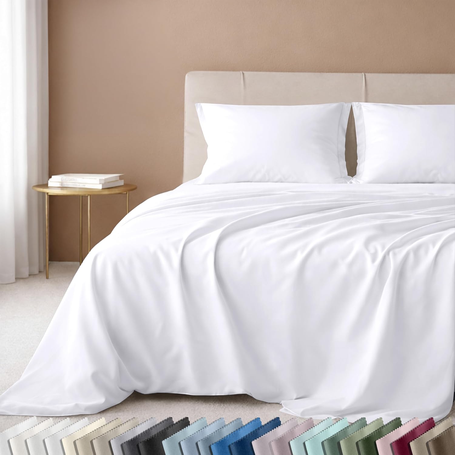 California Design Den Luxury 600 Thread Count Queen Sheets Set,Bright White | 100% Cotton Sateen Backed by Good Housekeeping Seal, Soft & Smooth, 16″ Deep Pocket, All-Around Elastic, Durable, Easy Care